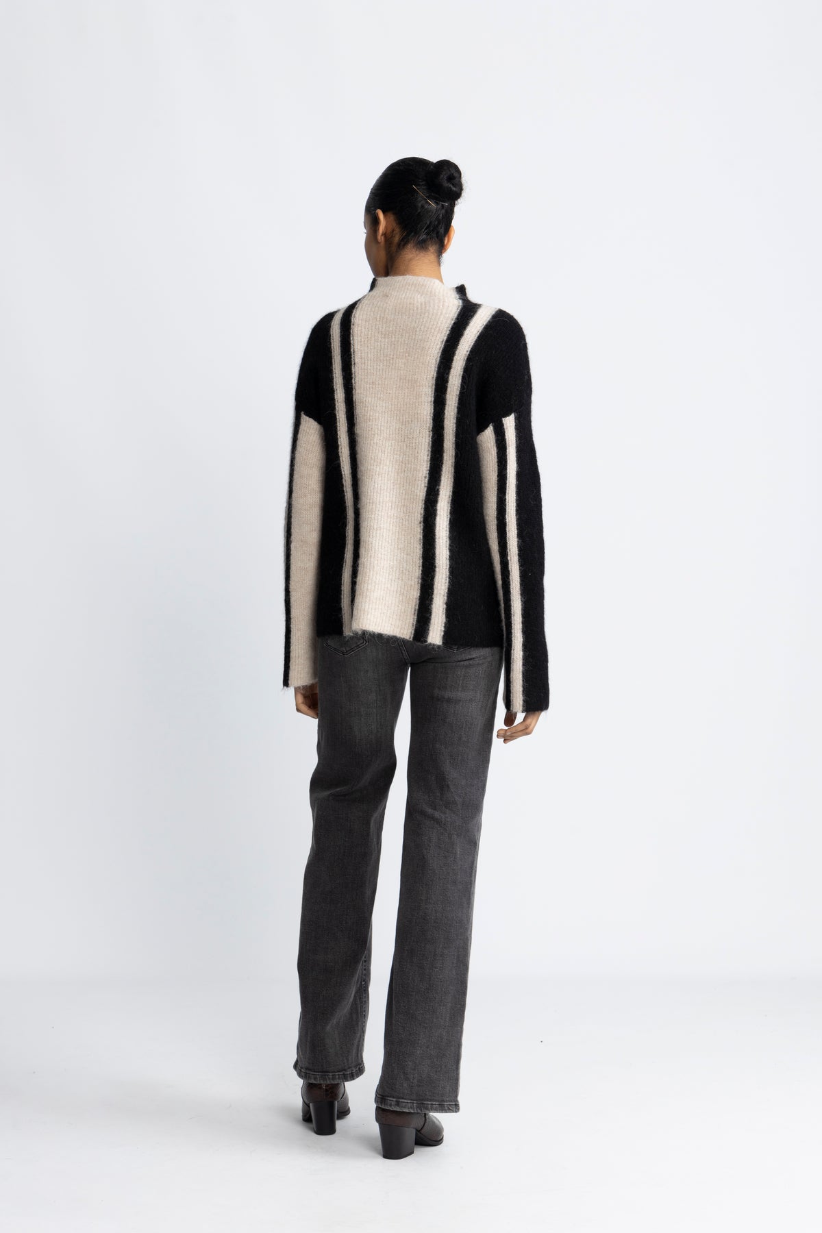 Lulu Ls Knit Vertical High Neck - Birch Black