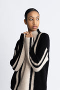 Lulu Ls Knit Vertical High Neck - Birch Black