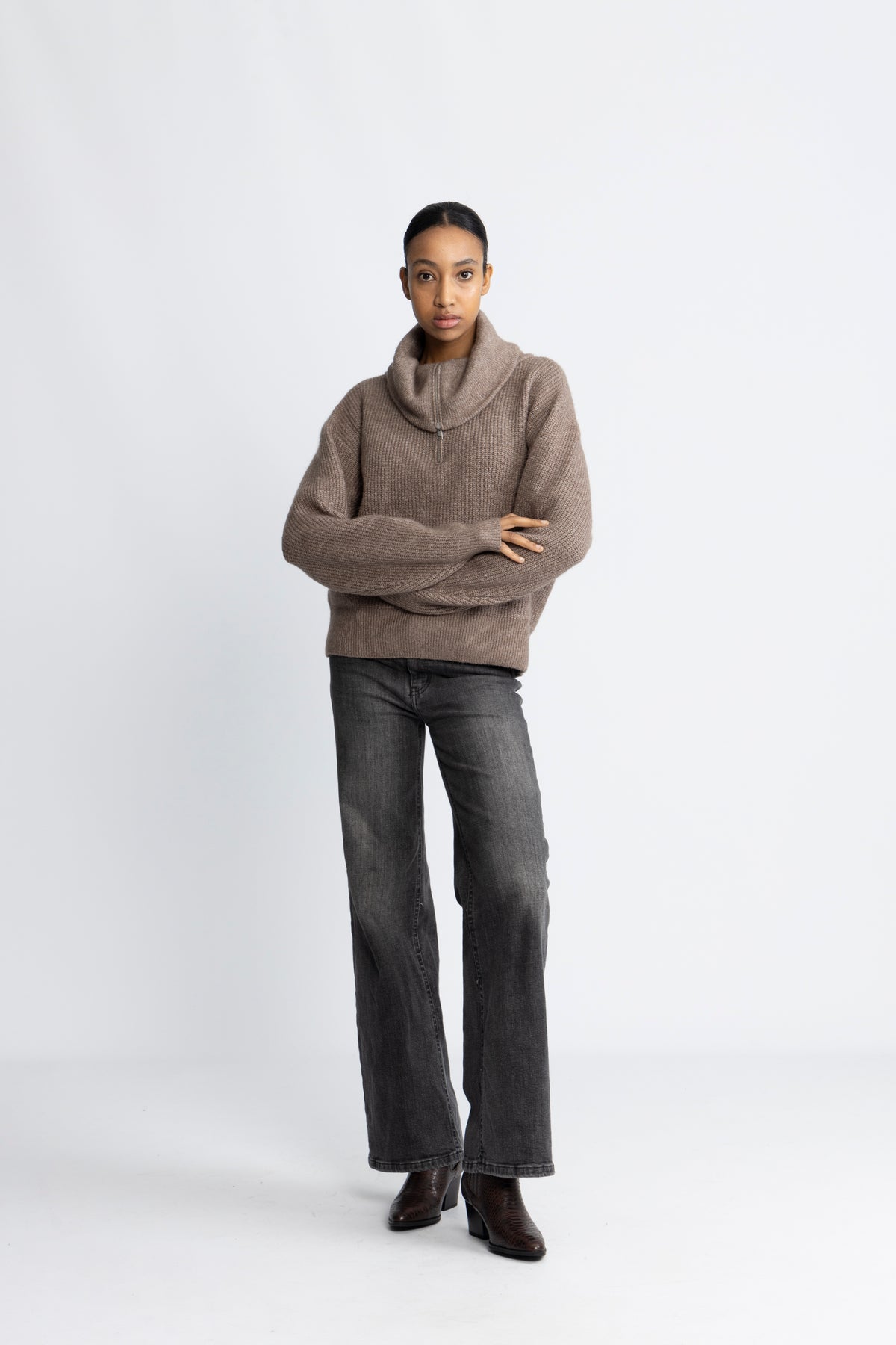 Gytta Zip Pullover - Walnut Melange