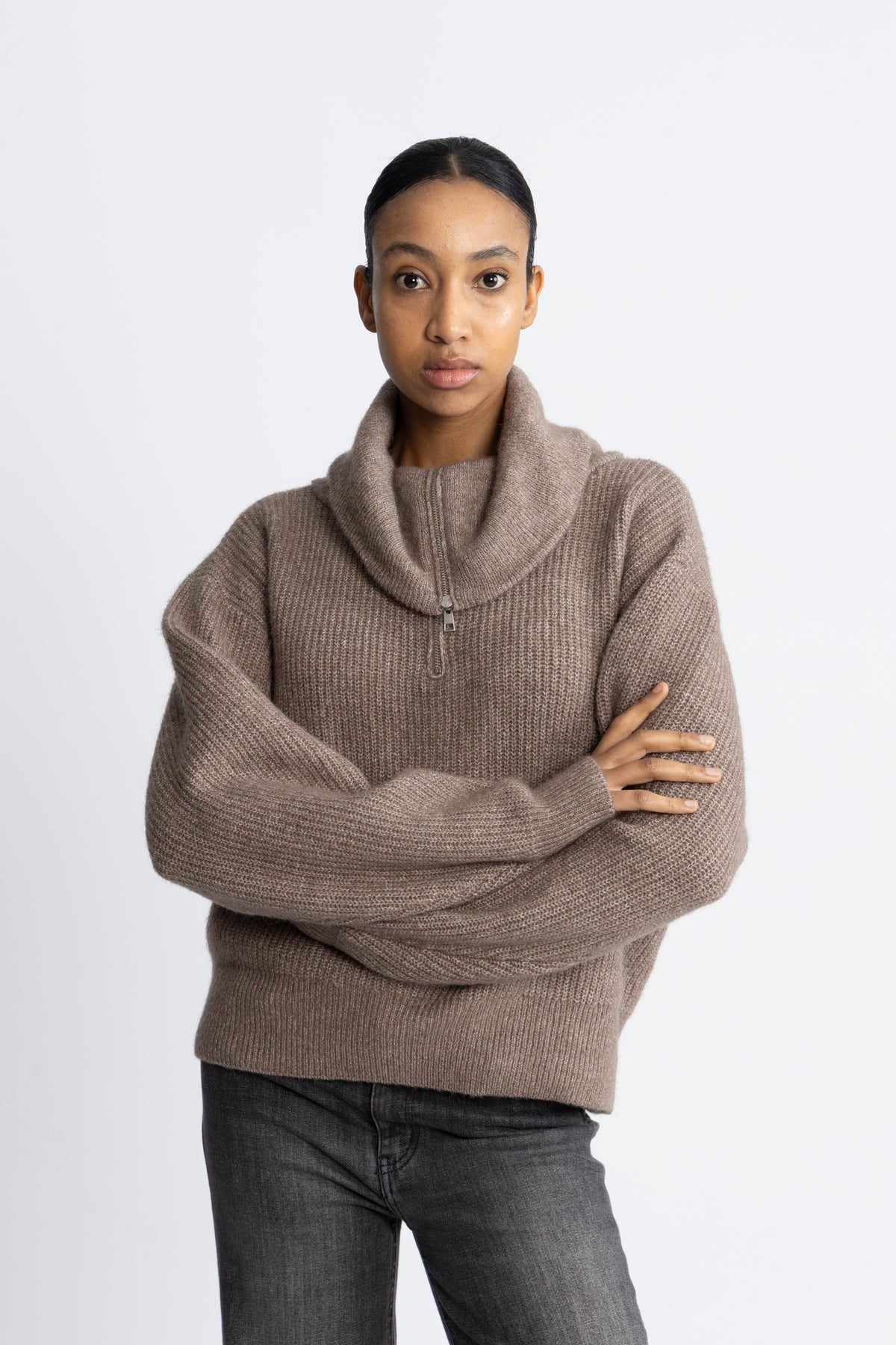 Gytta Zip Pullover - Walnut Melange