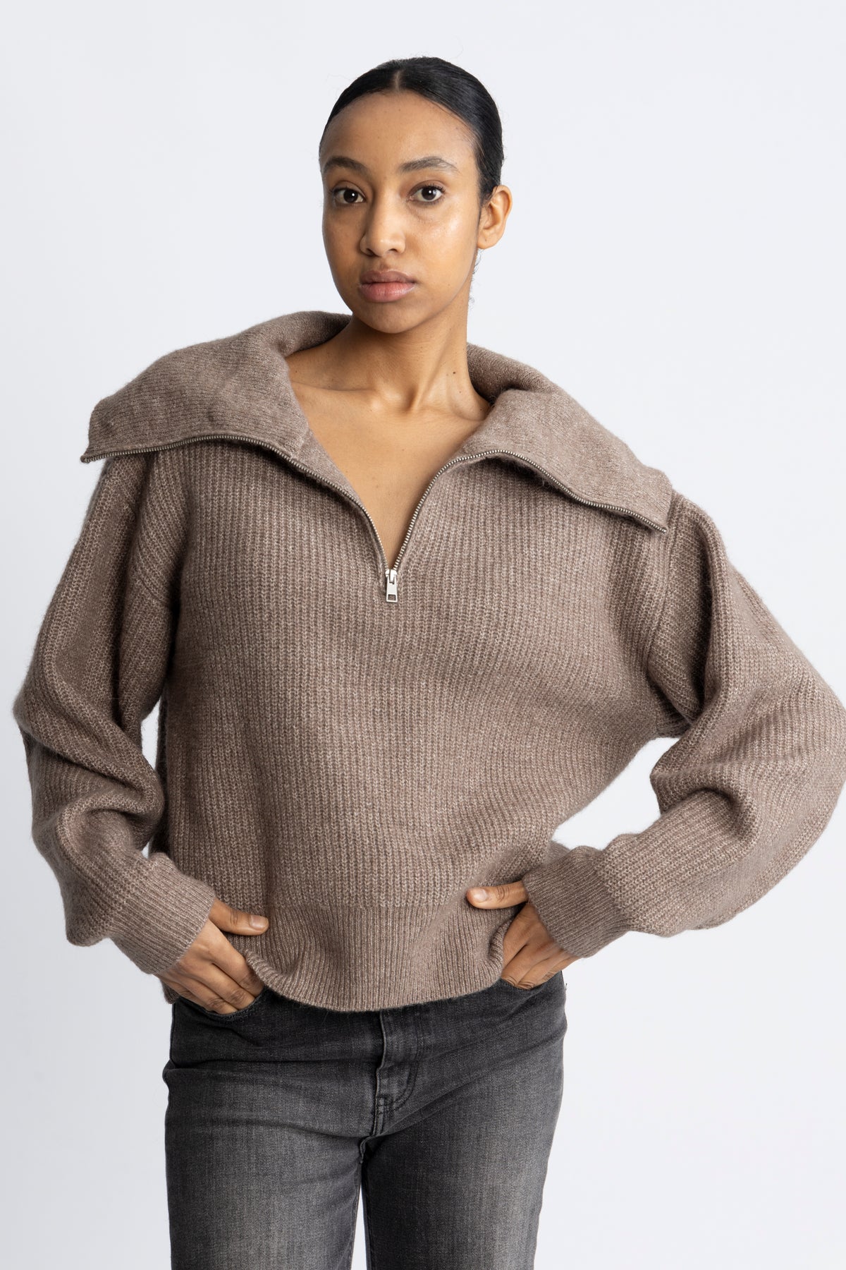 Gytta Zip Pullover - Walnut Melange