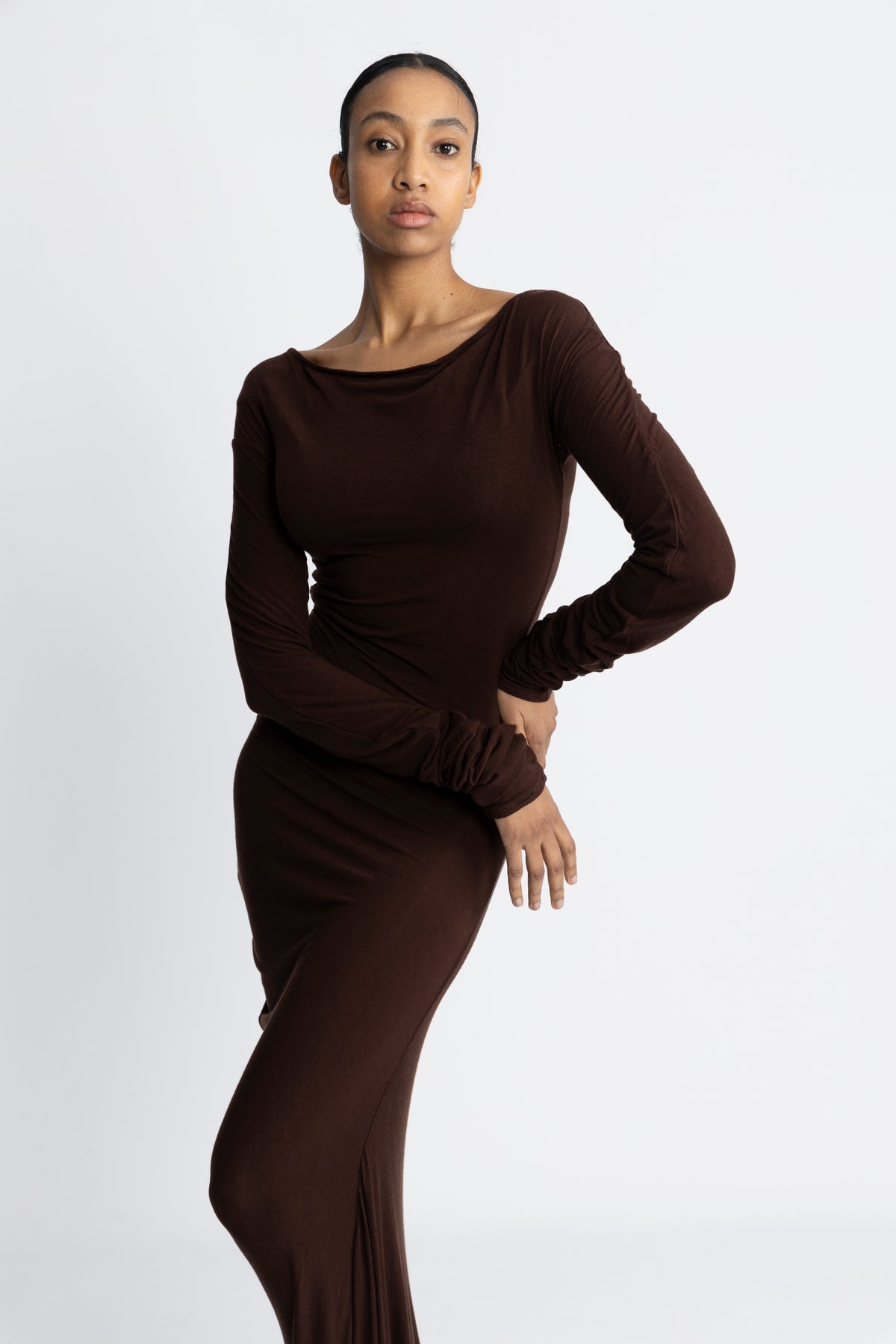 Estella Solid Dress - Dark Brown