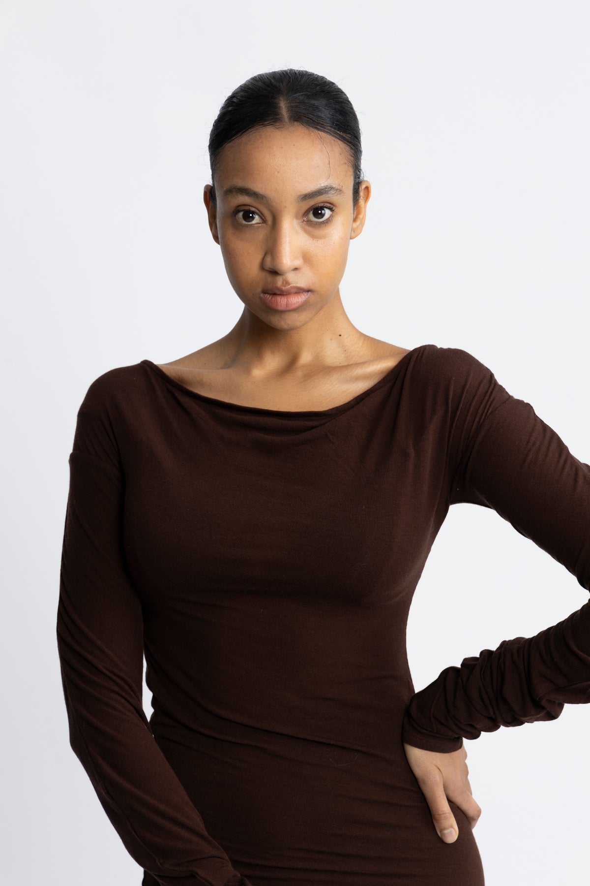 Estella Solid Dress - Dark Brown