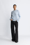 Lulu Ls Knit Frill Cuff O-Neck Noos - Cashmere Blue Melange