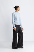 Lulu Ls Knit Frill Cuff O-Neck Noos - Cashmere Blue Melange
