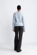 Lulu Ls Knit Frill Cuff O-Neck Noos - Cashmere Blue Melange