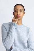 Lulu Ls Knit Frill Cuff O-Neck Noos - Cashmere Blue Melange