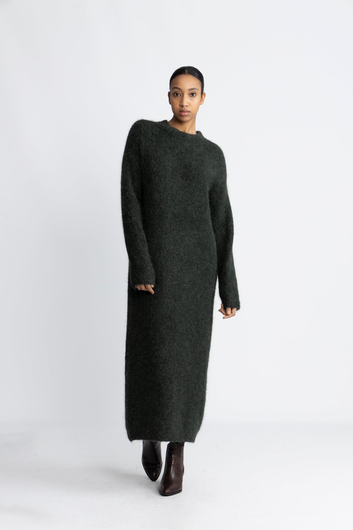 Gabella Ls Knit O-Neck Dress Camp - Scarab