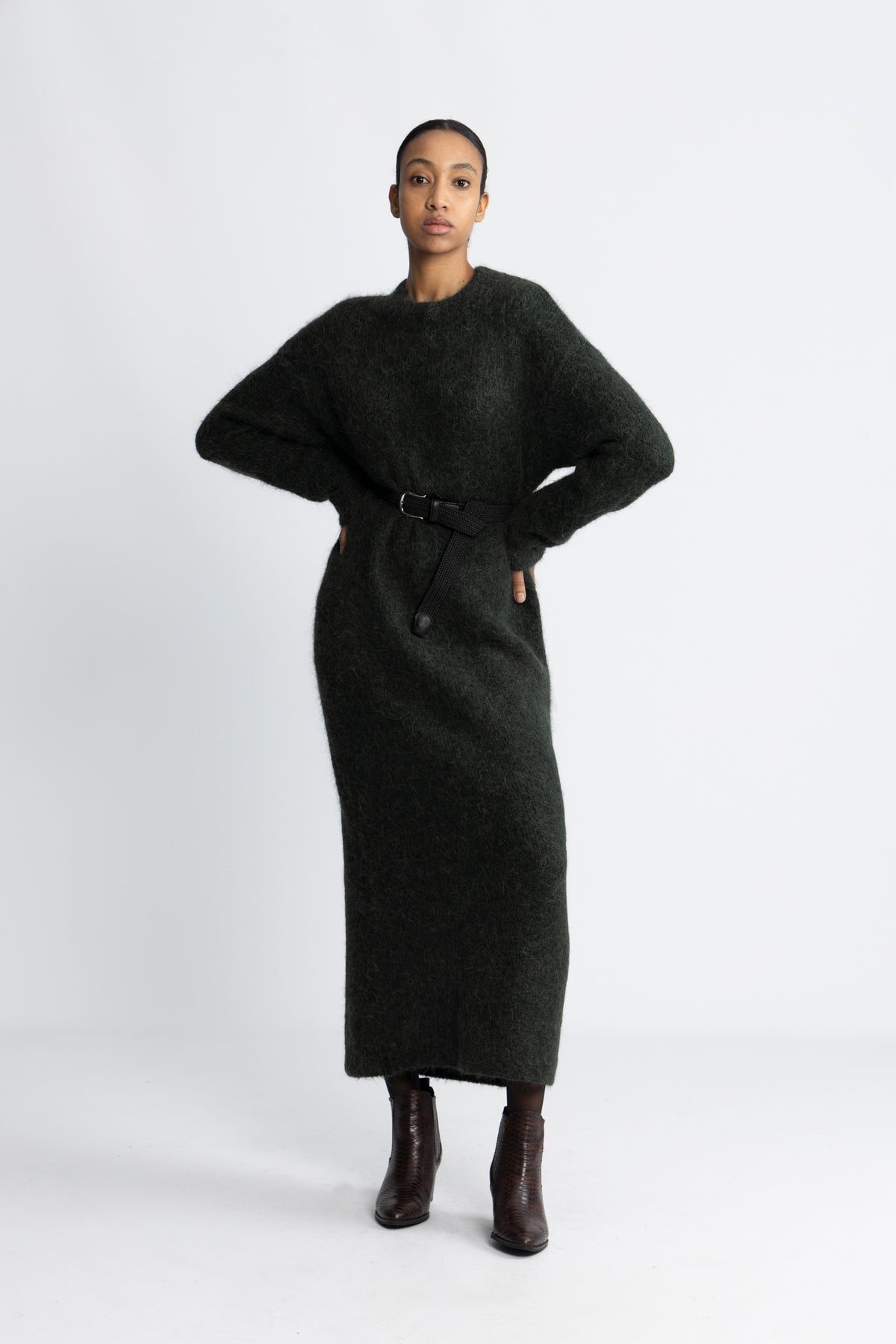 Gabella Ls Knit O-Neck Dress Camp - Scarab