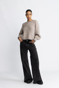 Coraliecc Bow Ls Rib Knit - Walnut