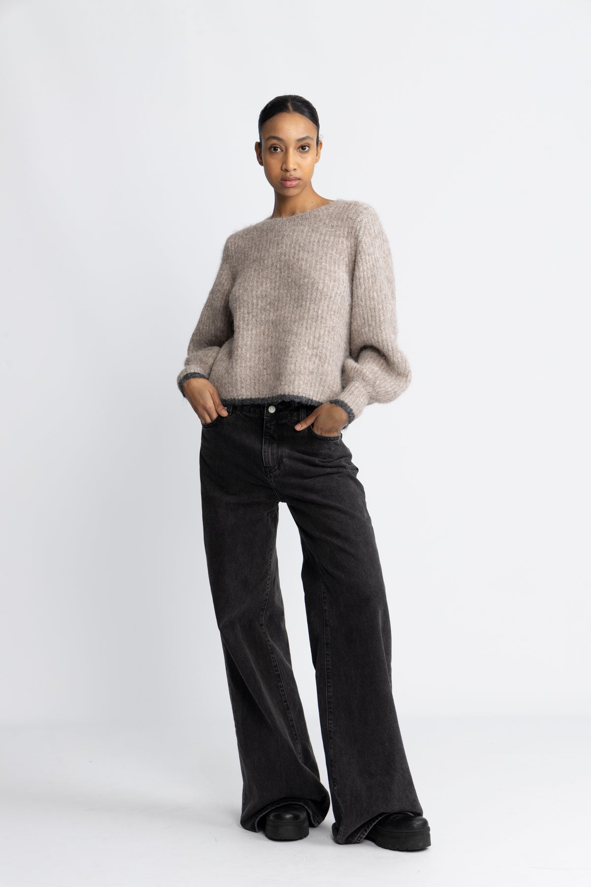 Coraliecc Bow Ls Rib Knit - Walnut