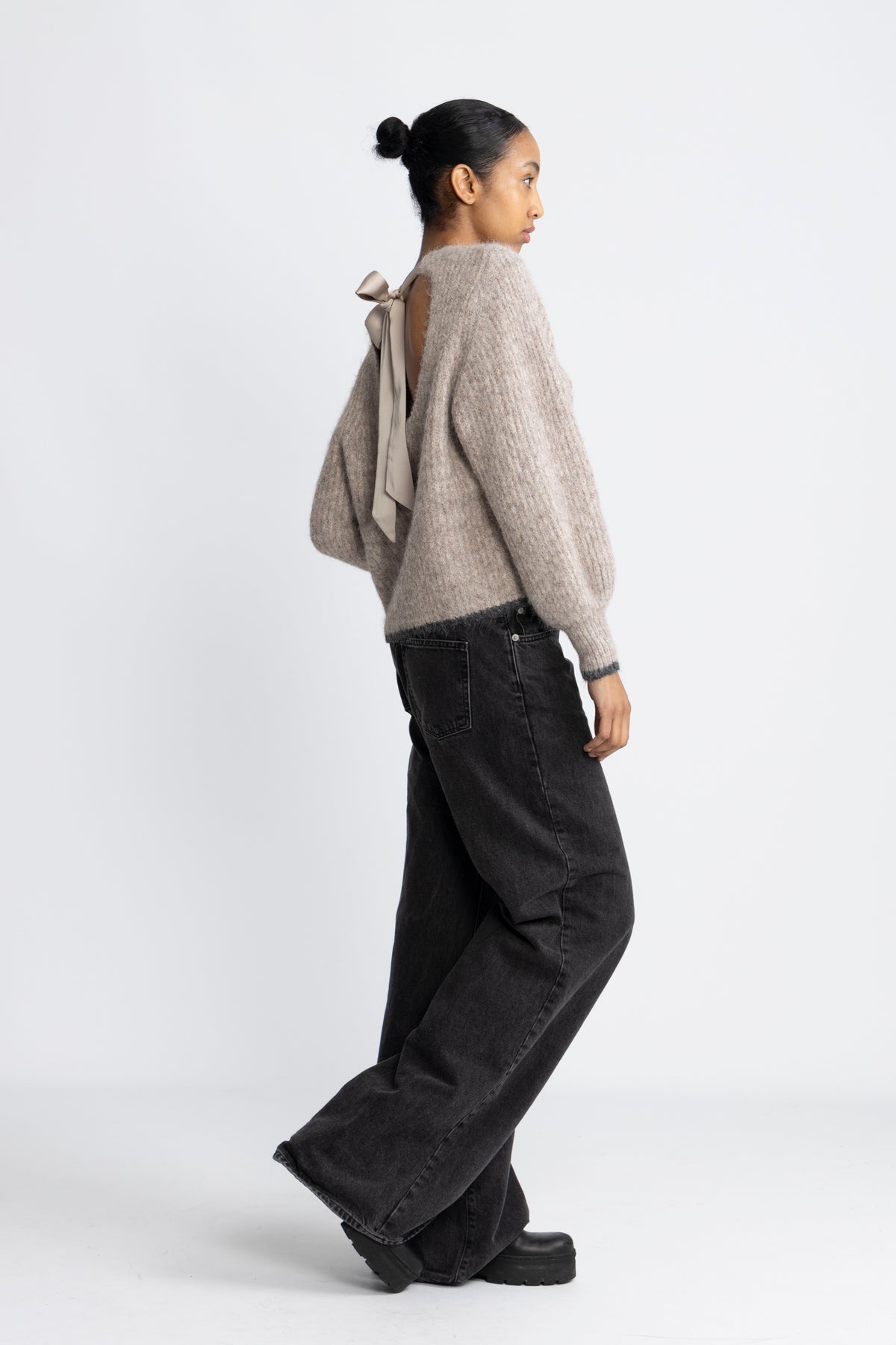 Coraliecc Bow Ls Rib Knit - Walnut