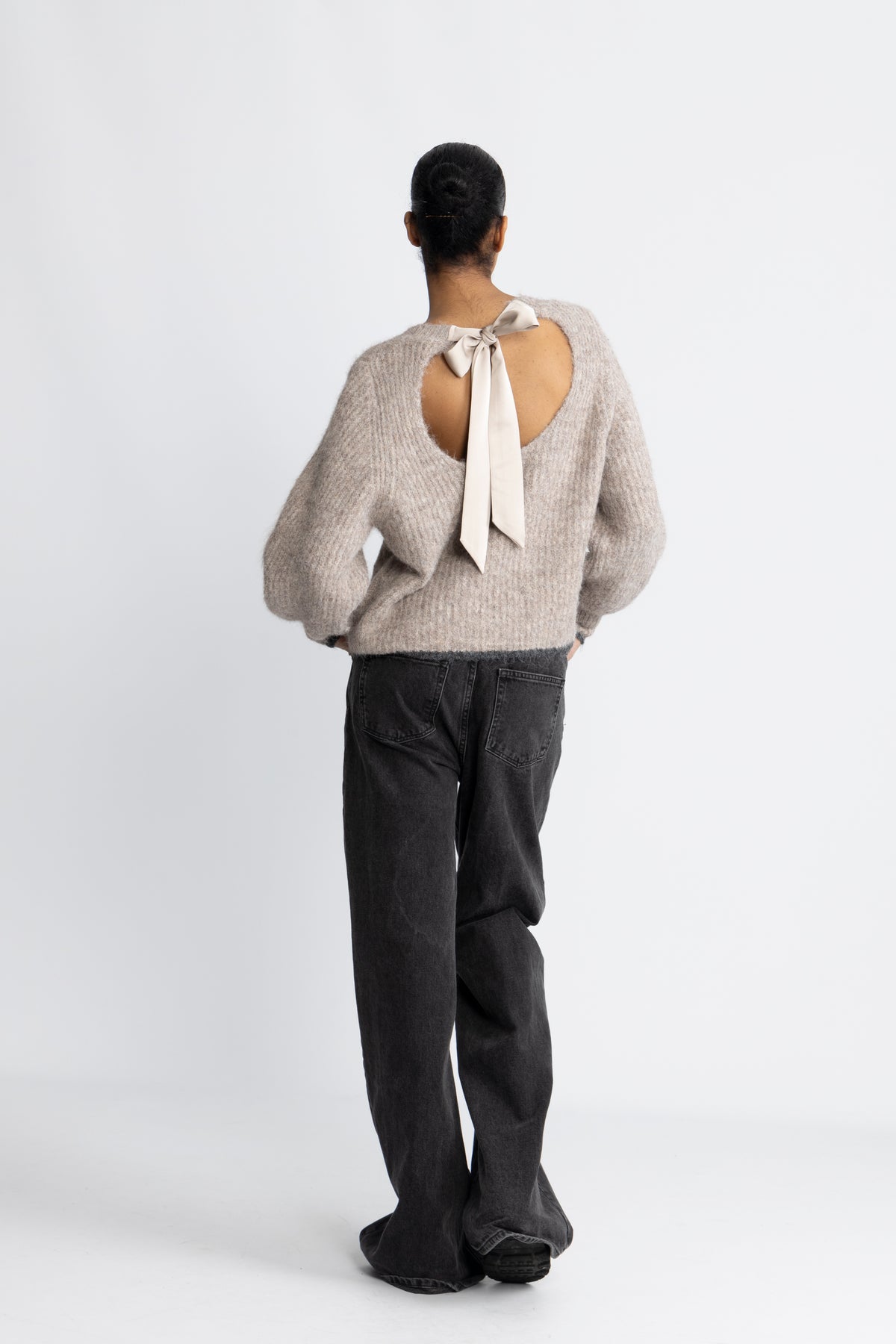 Coraliecc Bow Ls Rib Knit - Walnut