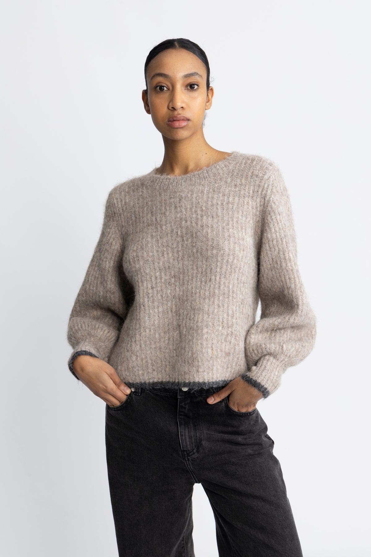 Coraliecc Bow Ls Rib Knit - Walnut