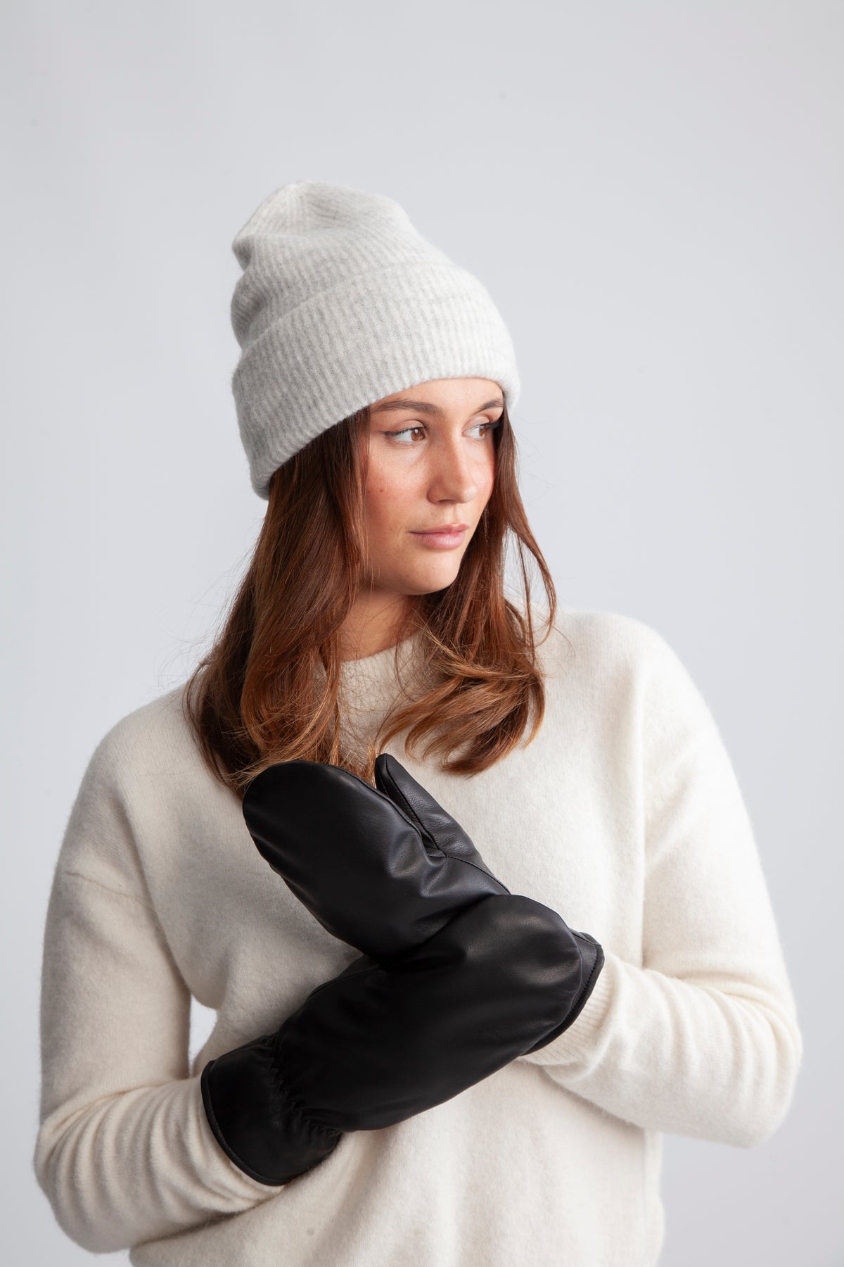 Francoise Leather Mittens - Jet Black