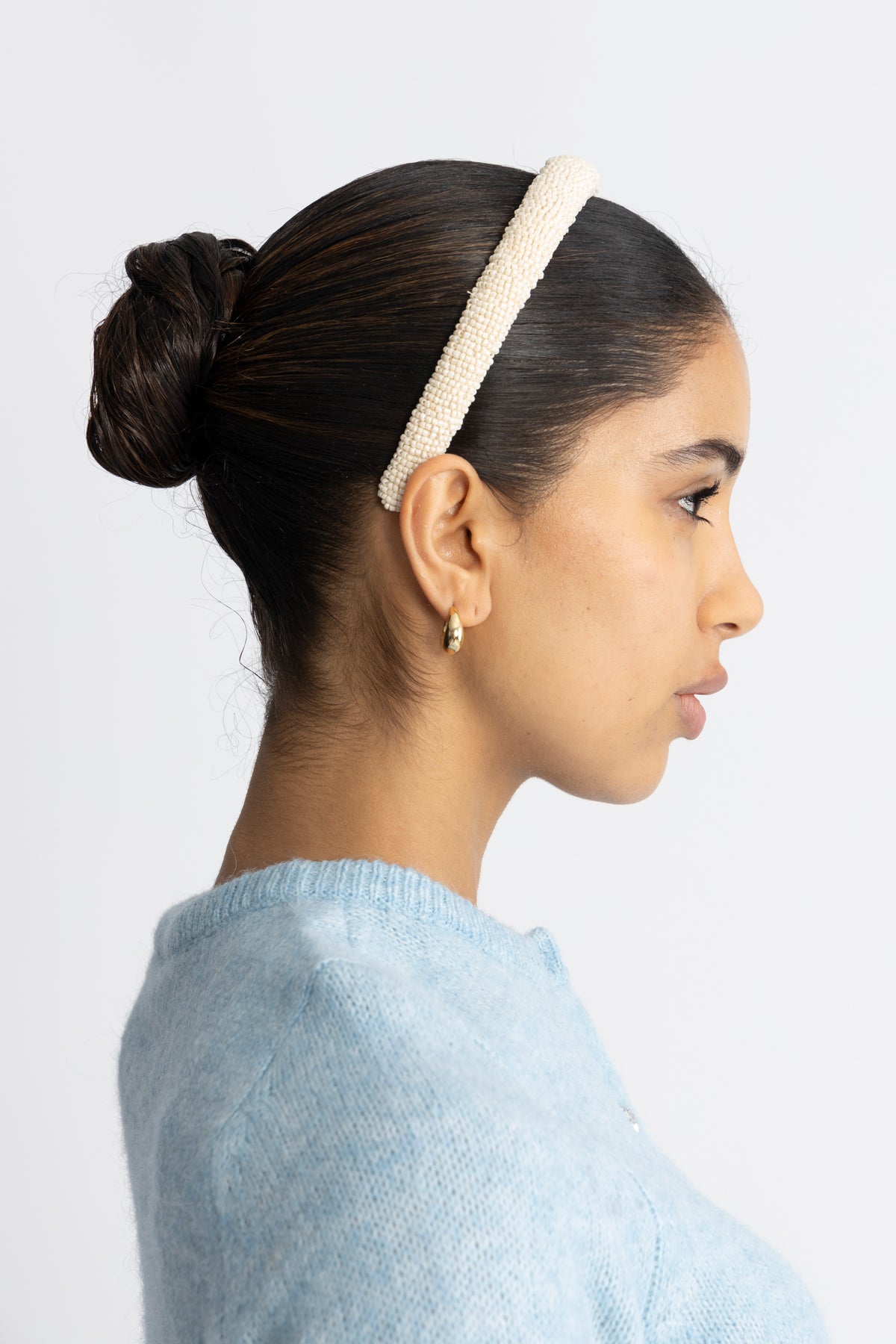 Solid Slim Beaded Diadem - Birch White