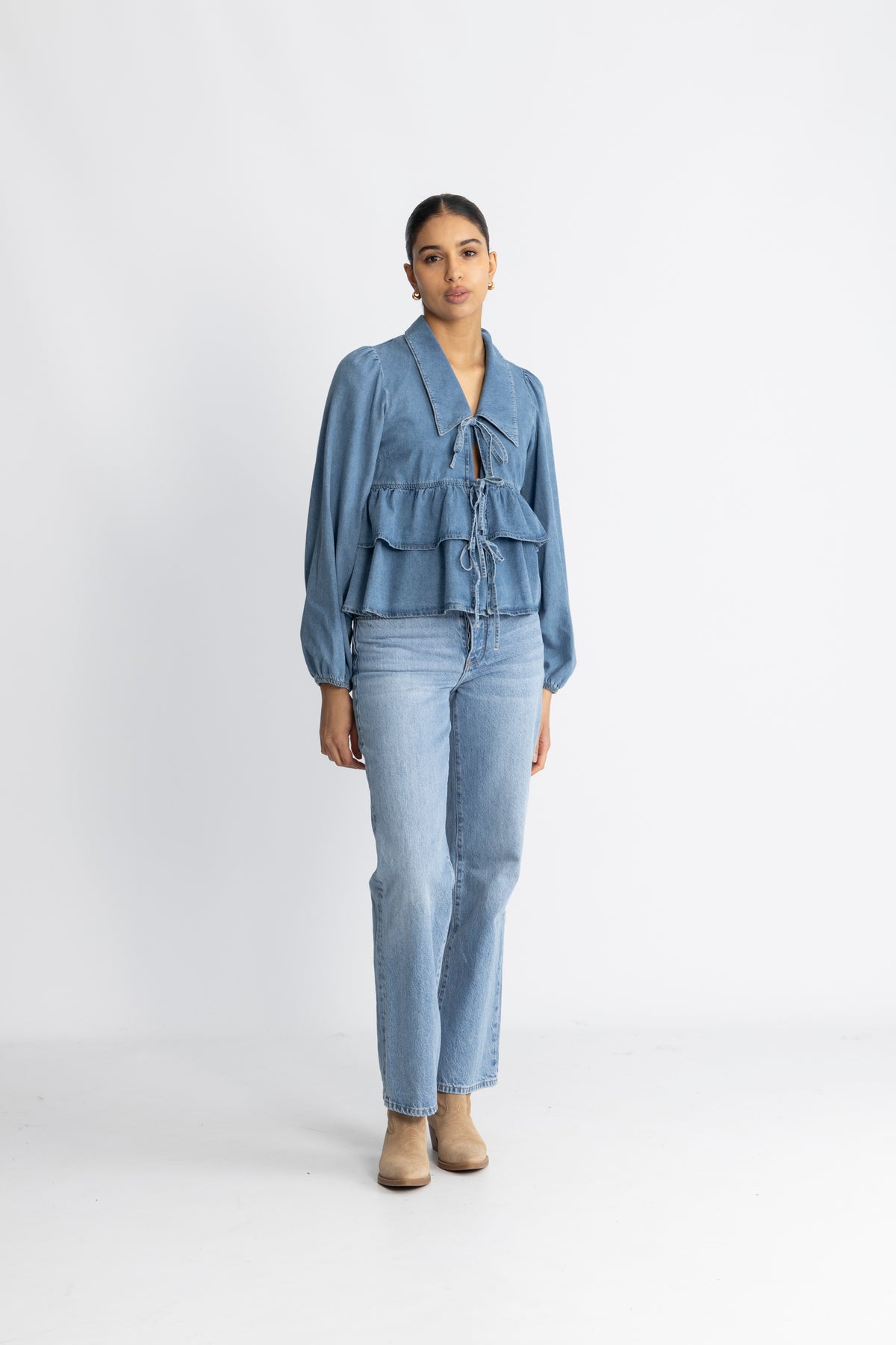 Yascelinde LS Topp - Ljusblå denim