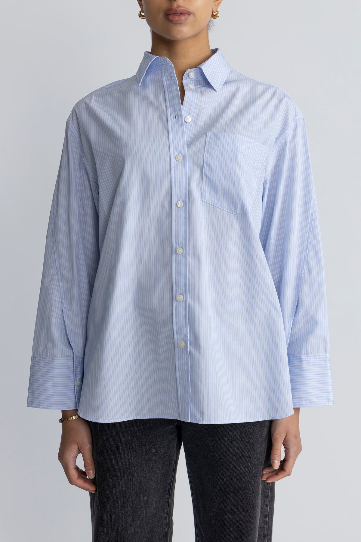 Dan Ls Oversized Striped Cuf Shirt - Cashmere Blue Stripes