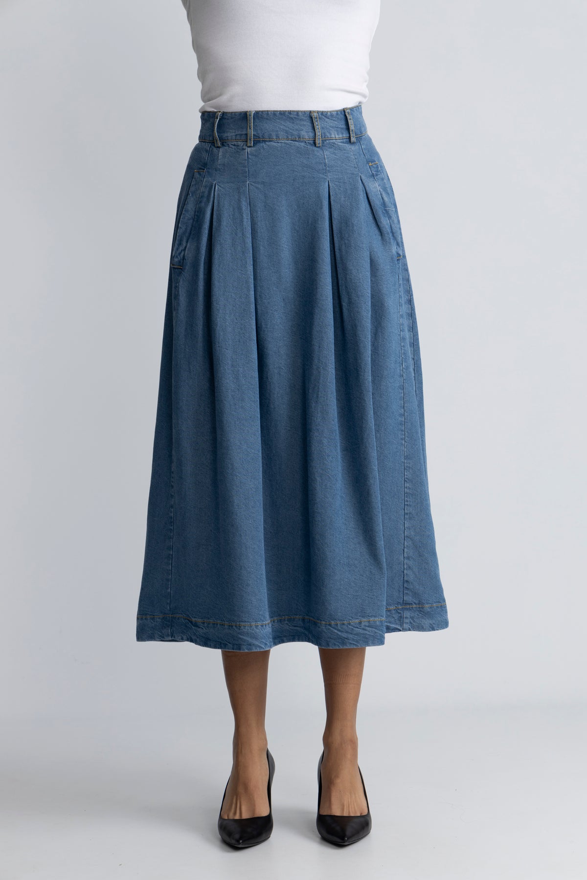 Anyacc Denim Pleat Skirt - Denim Blue