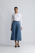 Anyacc Denim Pleat Skirt - Denim Blue