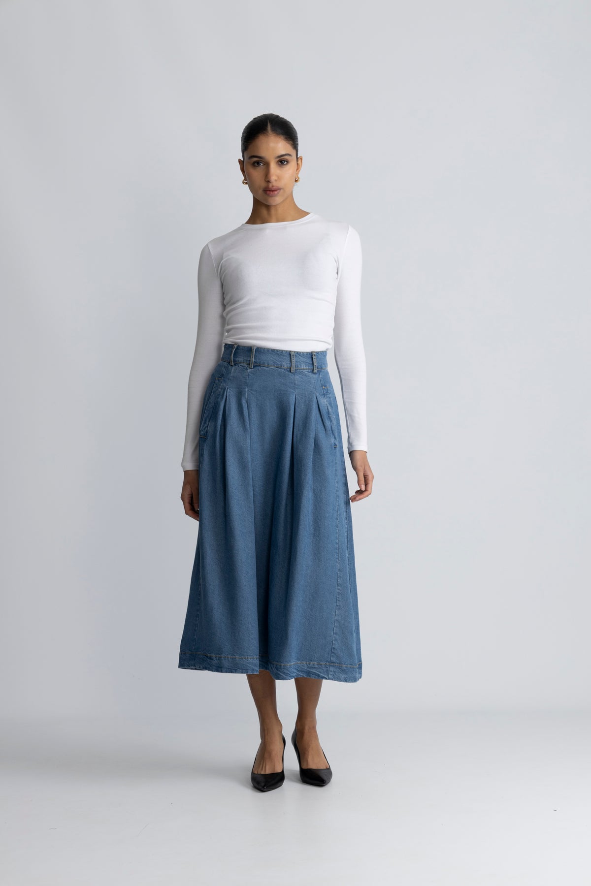 Anyacc Denim Pleat Skirt - Denim Blue
