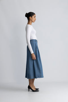 Anyacc Denim Pleat Skirt - Denim Blue