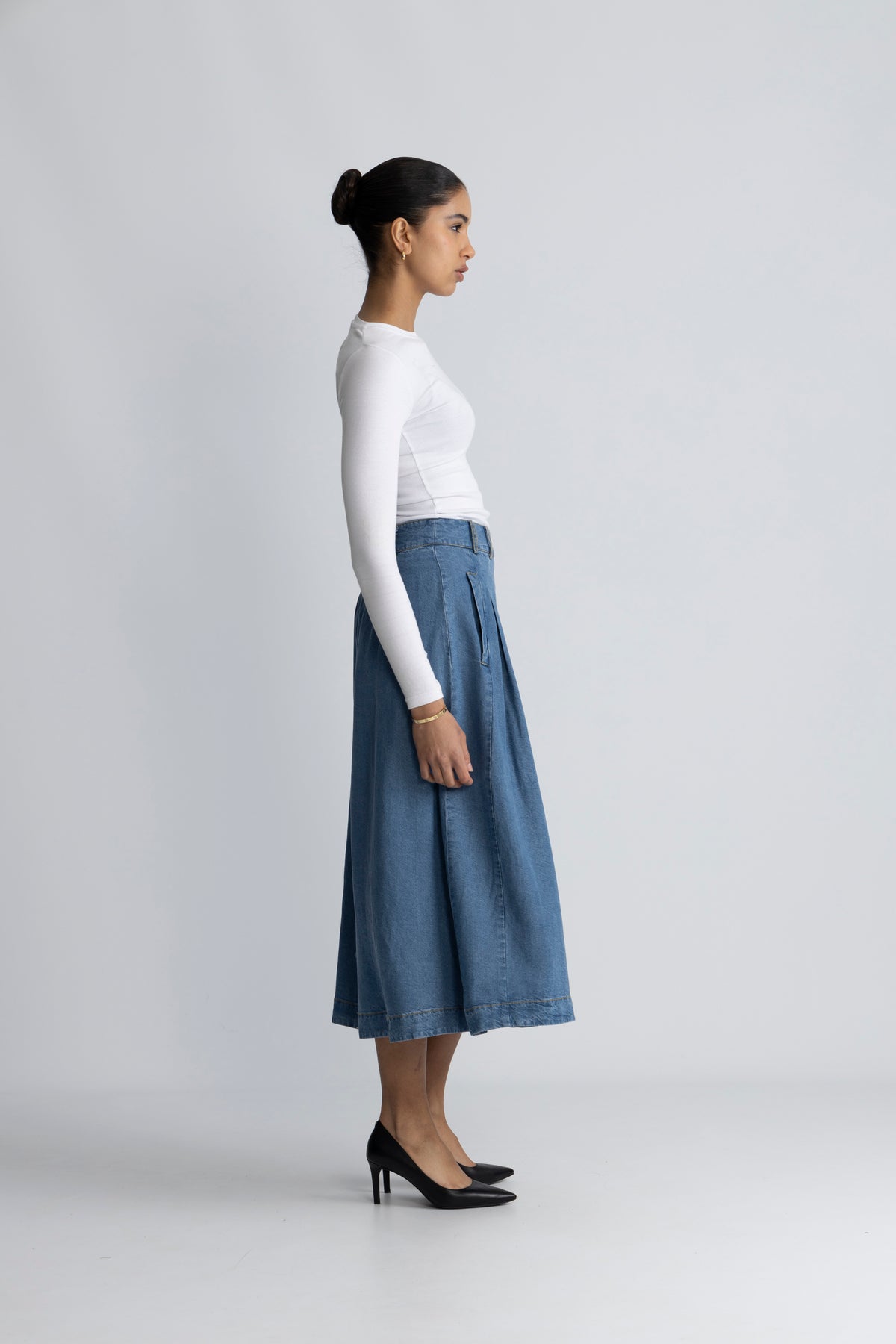 Anyacc Denim Pleat Skirt - Denim Blue