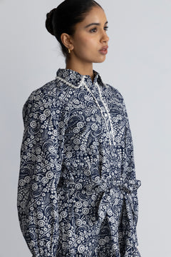 Yaspera LS Shirt Dress - Navy Blazer Pera Print
