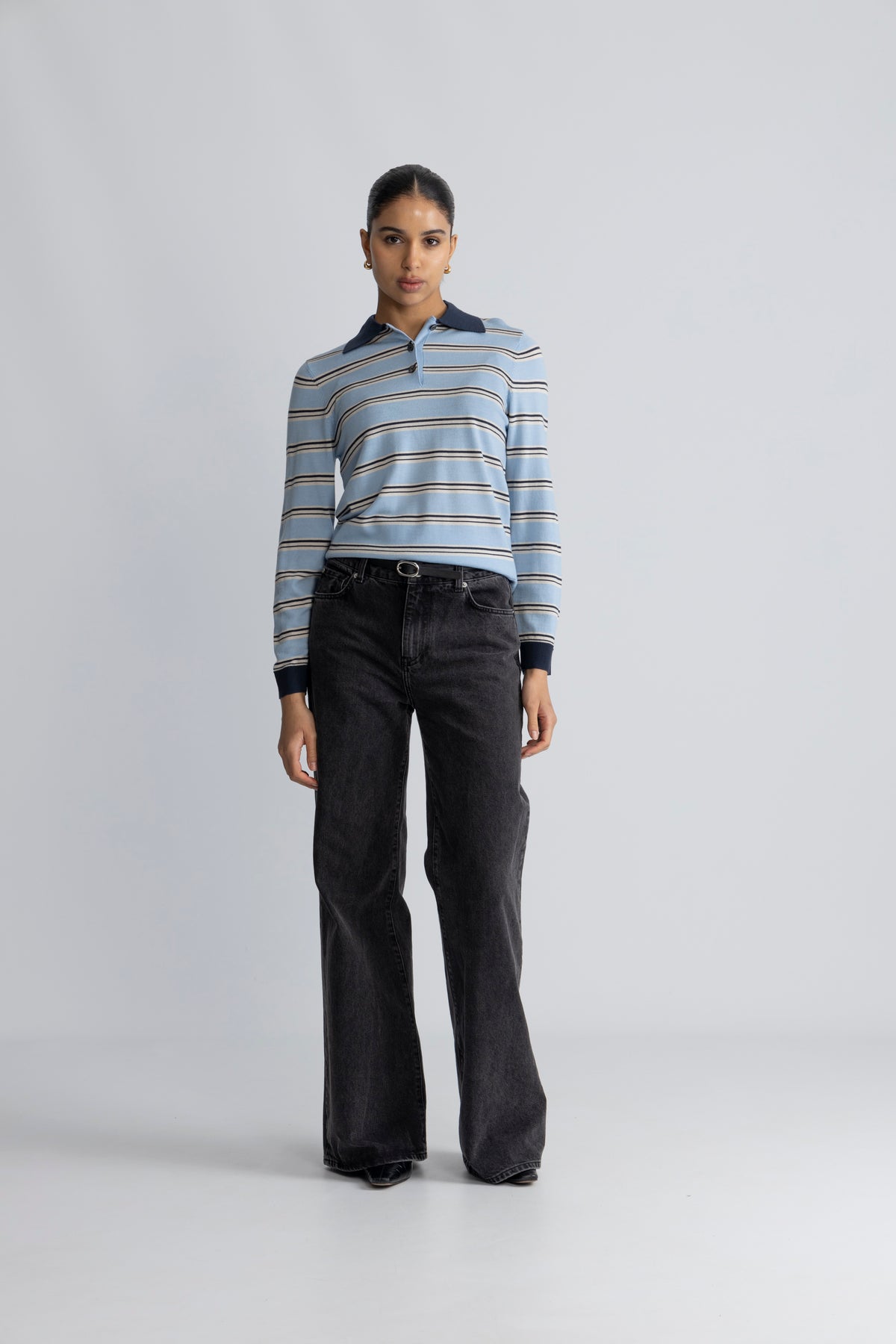 Thea Ls Knit Merino Collar Neck - Cerulean Birch + Outer Space