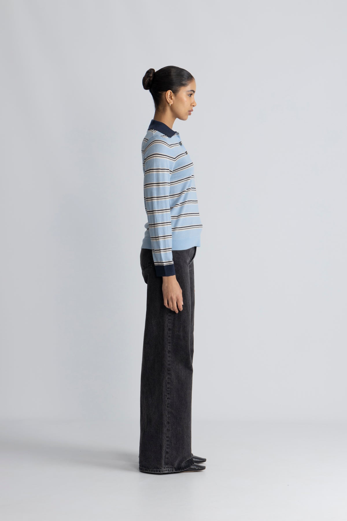 Thea Ls Knit Merino Collar Neck - Cerulean Birch + Outer Space