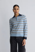 Thea Ls Knit Merino Collar Neck - Cerulean Birch + Outer Space