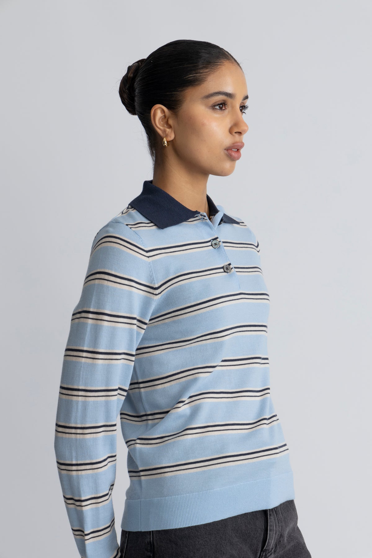 Thea Ls Knit Merino Collar Neck - Cerulean Birch + Outer Space