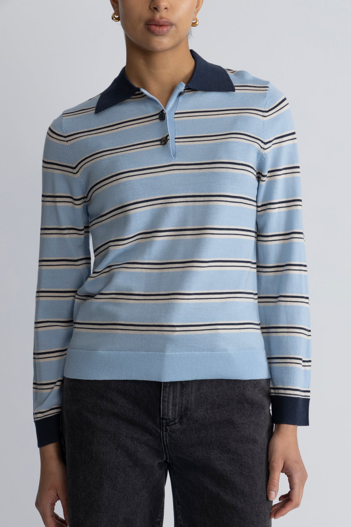 Thea Ls Knit Merino Collar Neck - Cerulean Birch + Outer Space