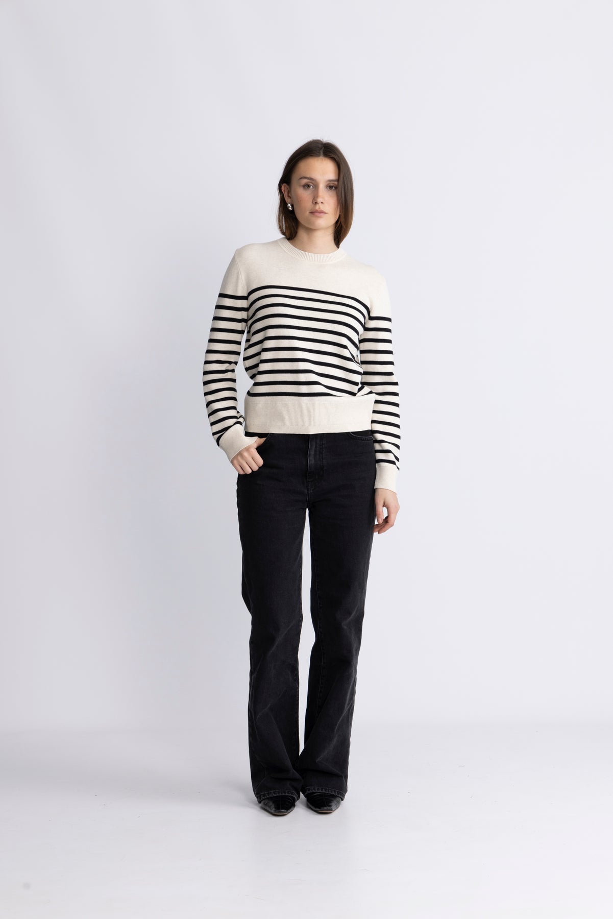 WallisIW O-Neck Pullover - Black Stripe