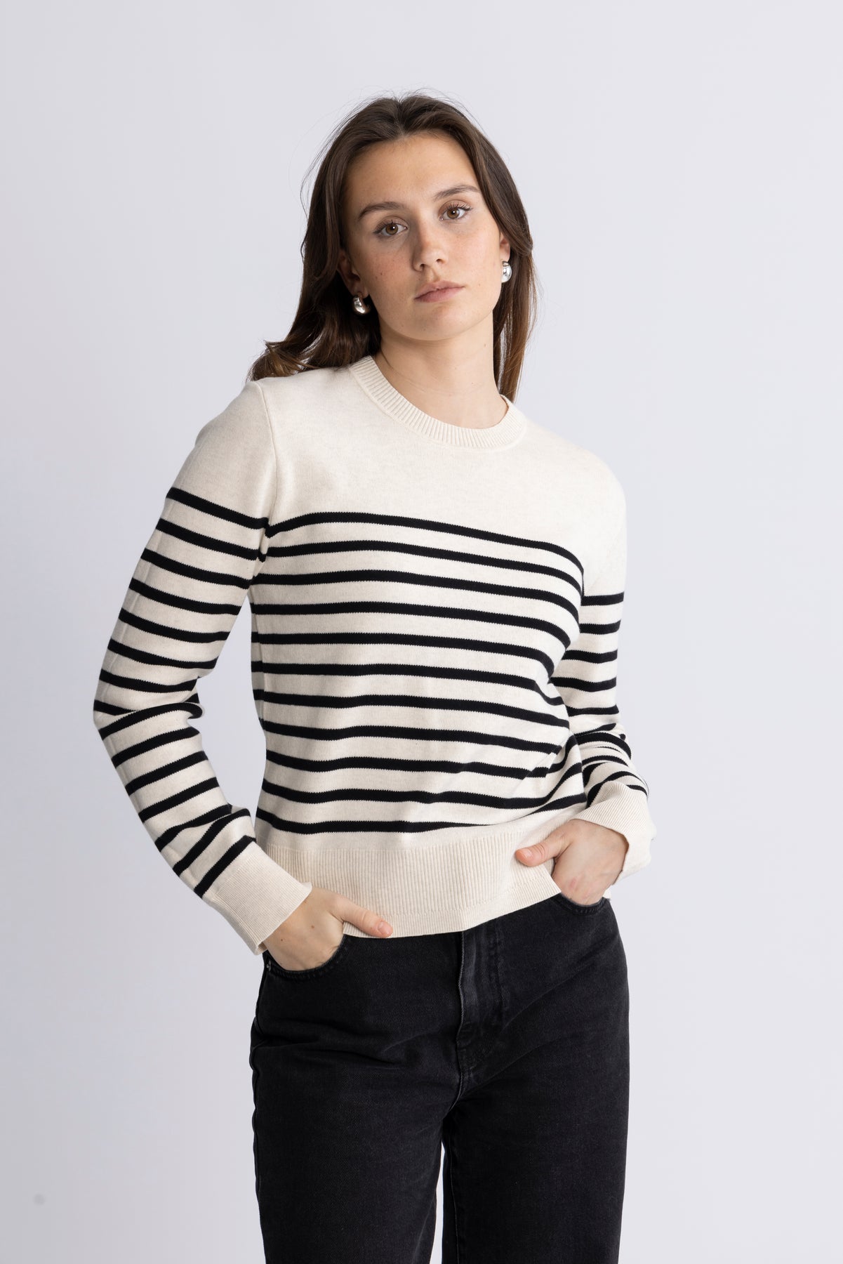 WallisIW O-Neck Pullover - Black Stripe