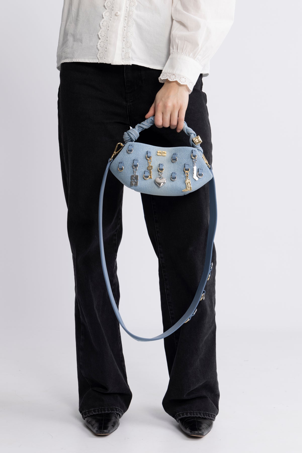 Ganni Bou Bag Mini Washed Denim Charms - Faded Denim