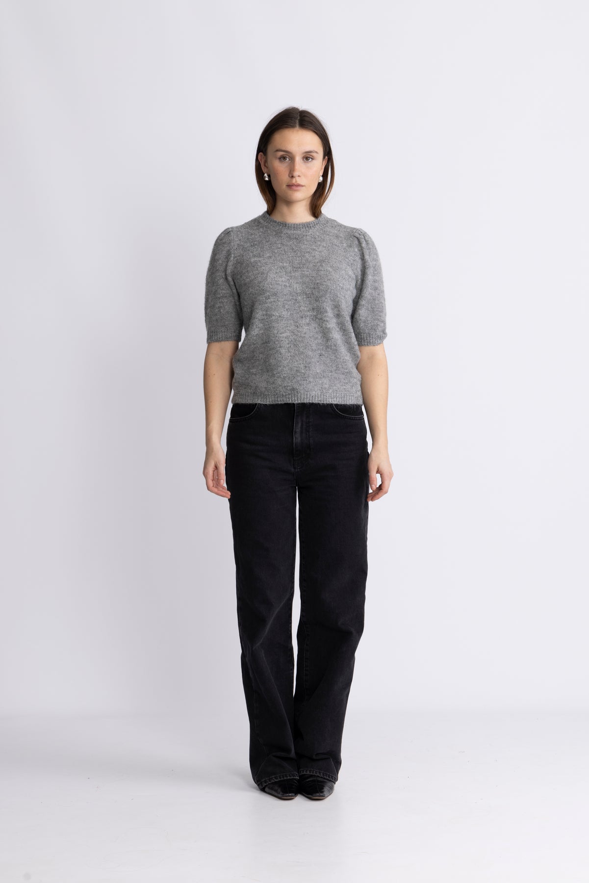 Yasanne SS Knit Pullover - Light Grey Melange