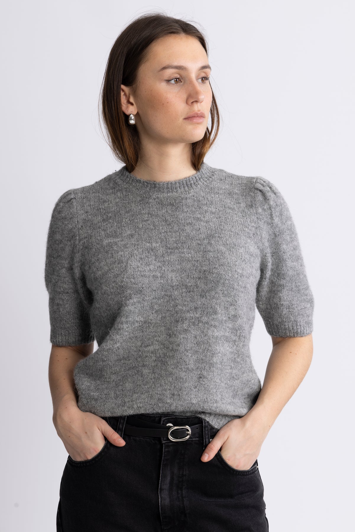 Yasanne SS Knit Pullover - Light Grey Melange