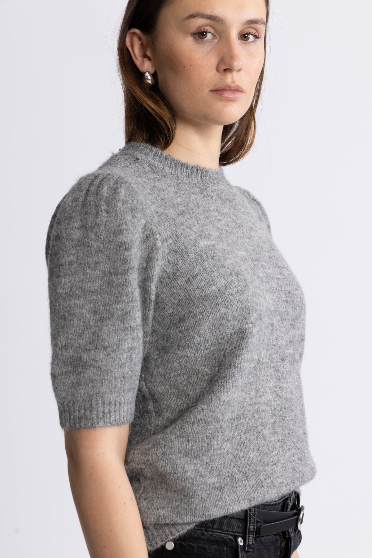 Yasanne SS Knit Pullover - Light Grey Melange