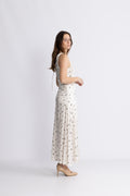 GANNI Printed Satin Gathered Long Dress - Egret
