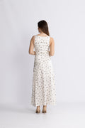 GANNI Printed Satin Gathered Long Dress - Egret