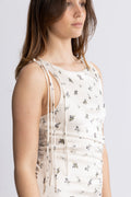 GANNI Printed Satin Gathered Long Dress - Egret