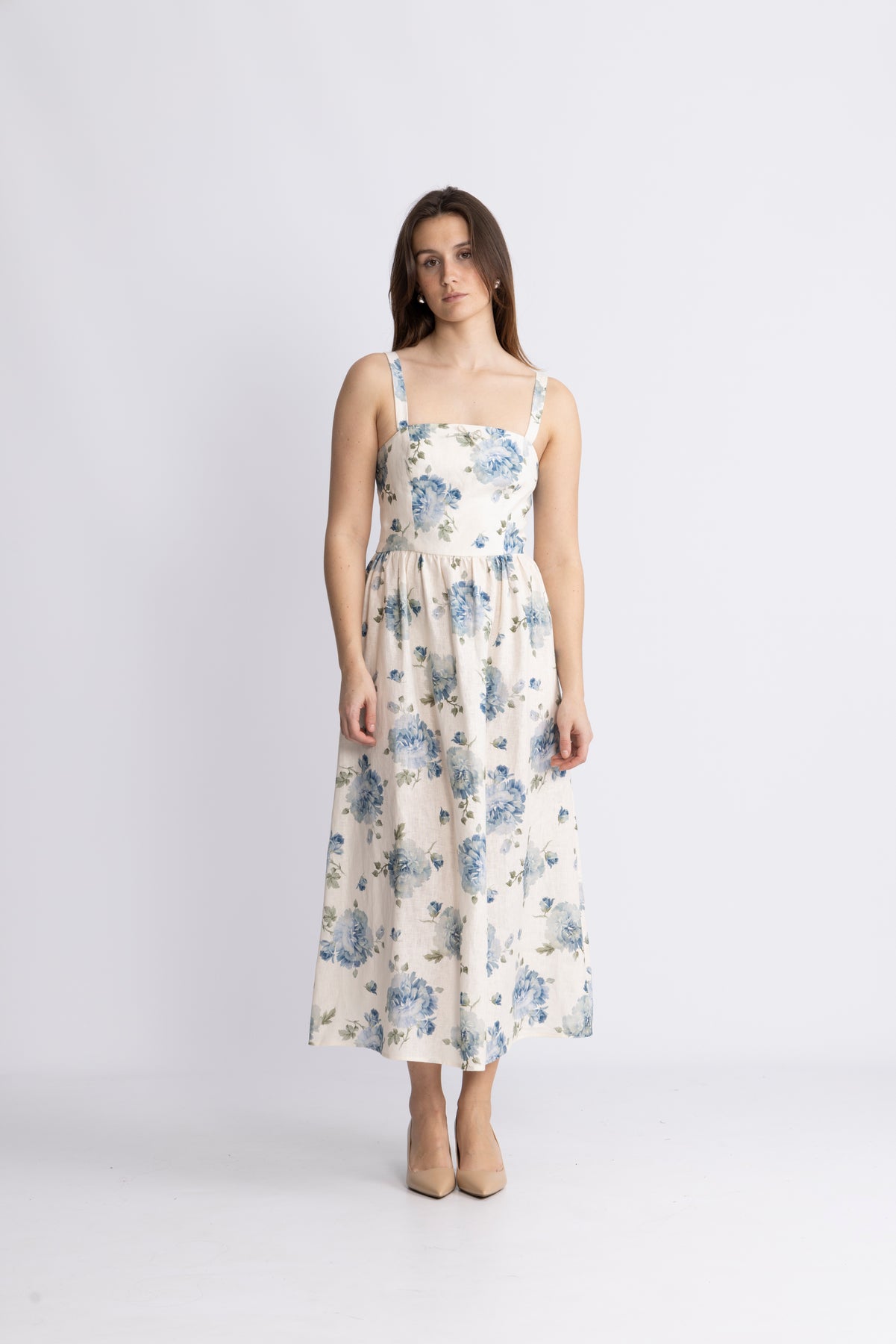 Vera Midiklänning - Cecile Floral - Pale Blue