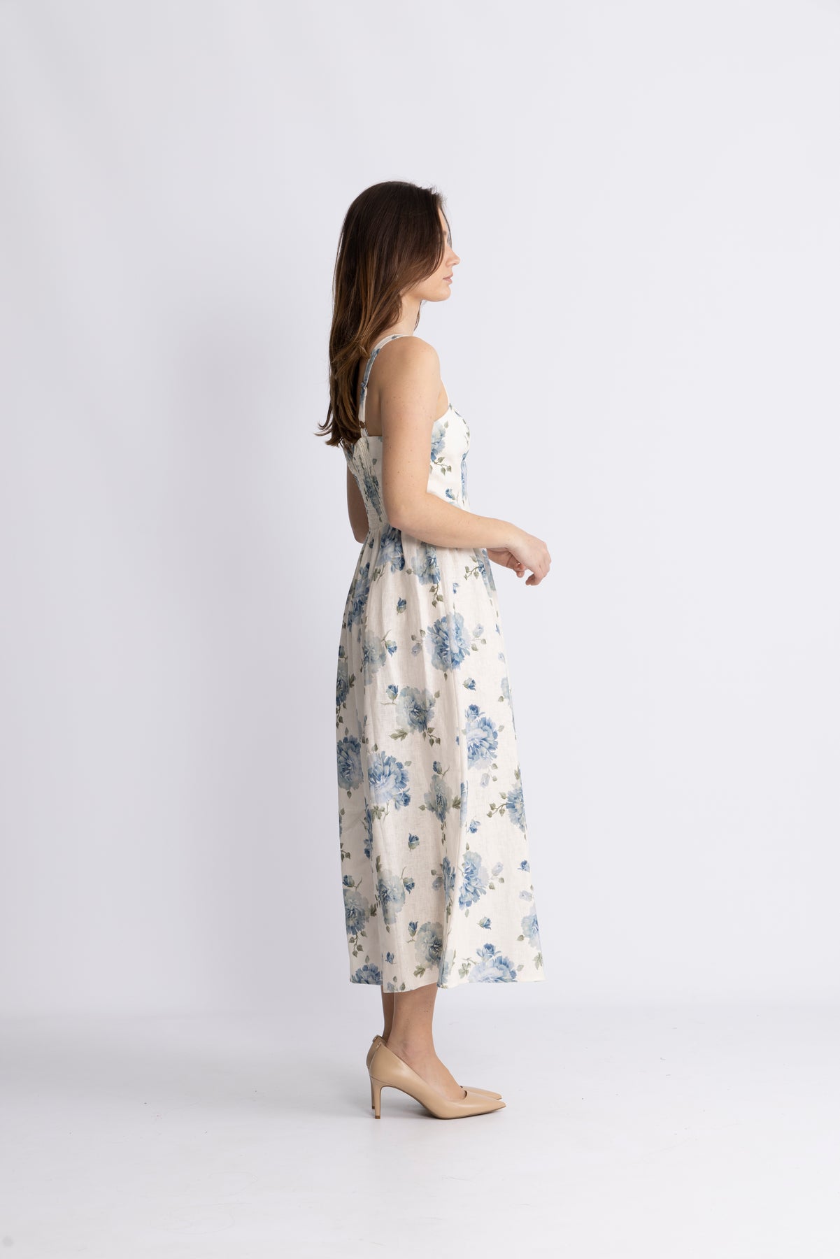 Vera Midiklänning - Cecile Floral - Pale Blue