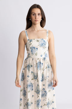 Vera Midi Dress - Cecile Floral - Pale Blue