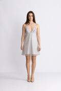 Beaded A-Line Mini Dress - Doeskin (Beige)