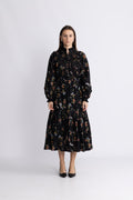 Cotton Slub Midiklänning - Midnight Petal