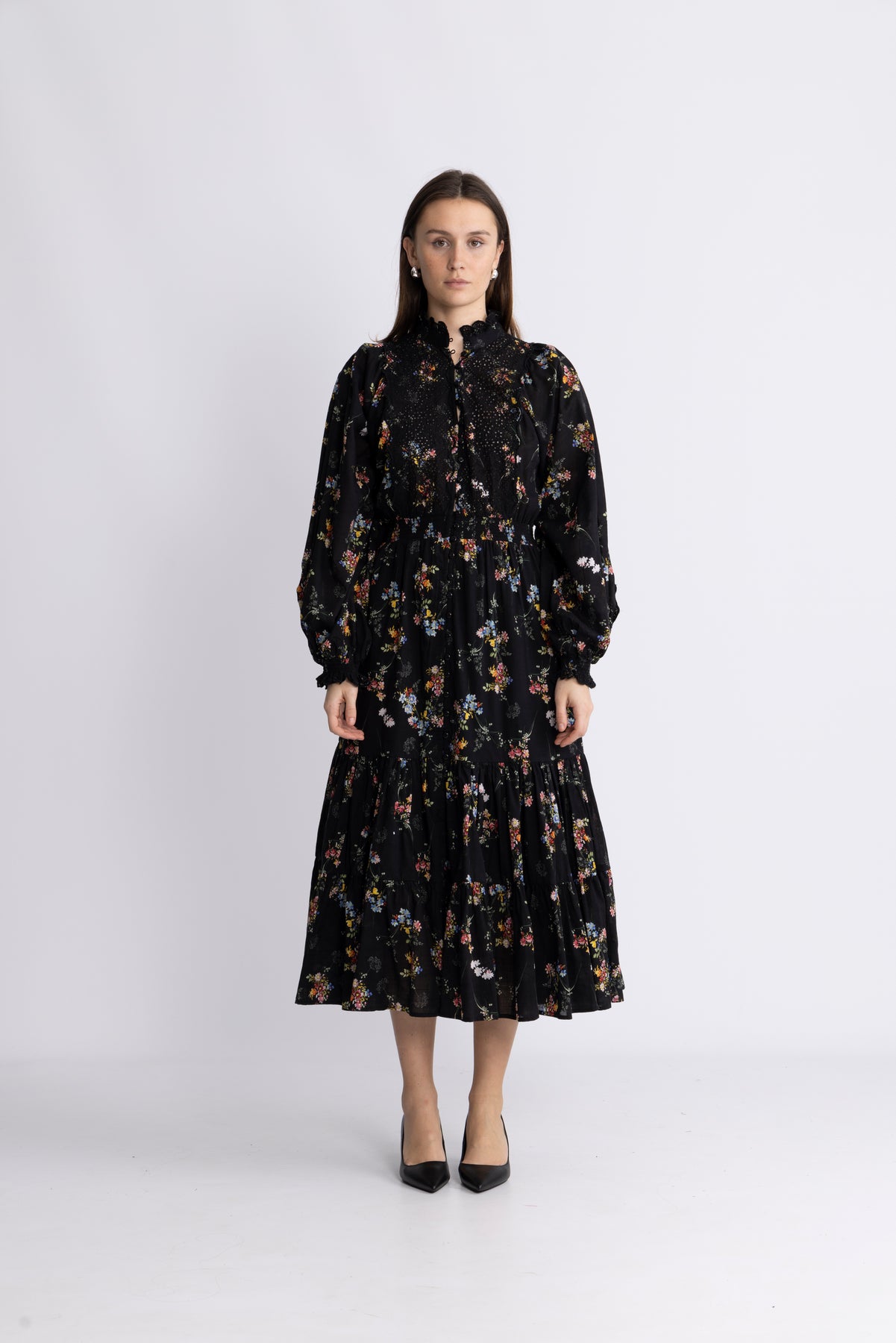 Cotton Slub Midiklänning - Midnight Petal