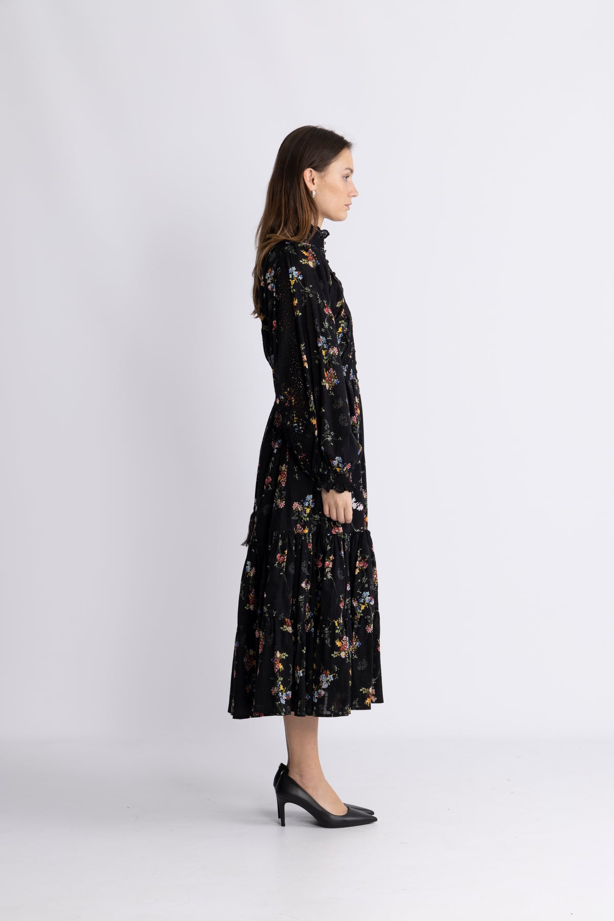 Cotton Slub Midiklänning - Midnight Petal
