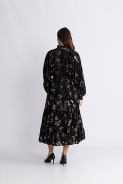 Cotton Slub Midi Dress - Midnight Petal